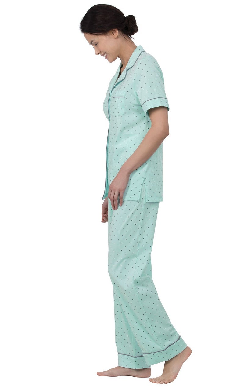 PajamaGram Womens PJ Sets - Womens Cotton Pajamas Set, Mint Polka Dot, MD - Image 2